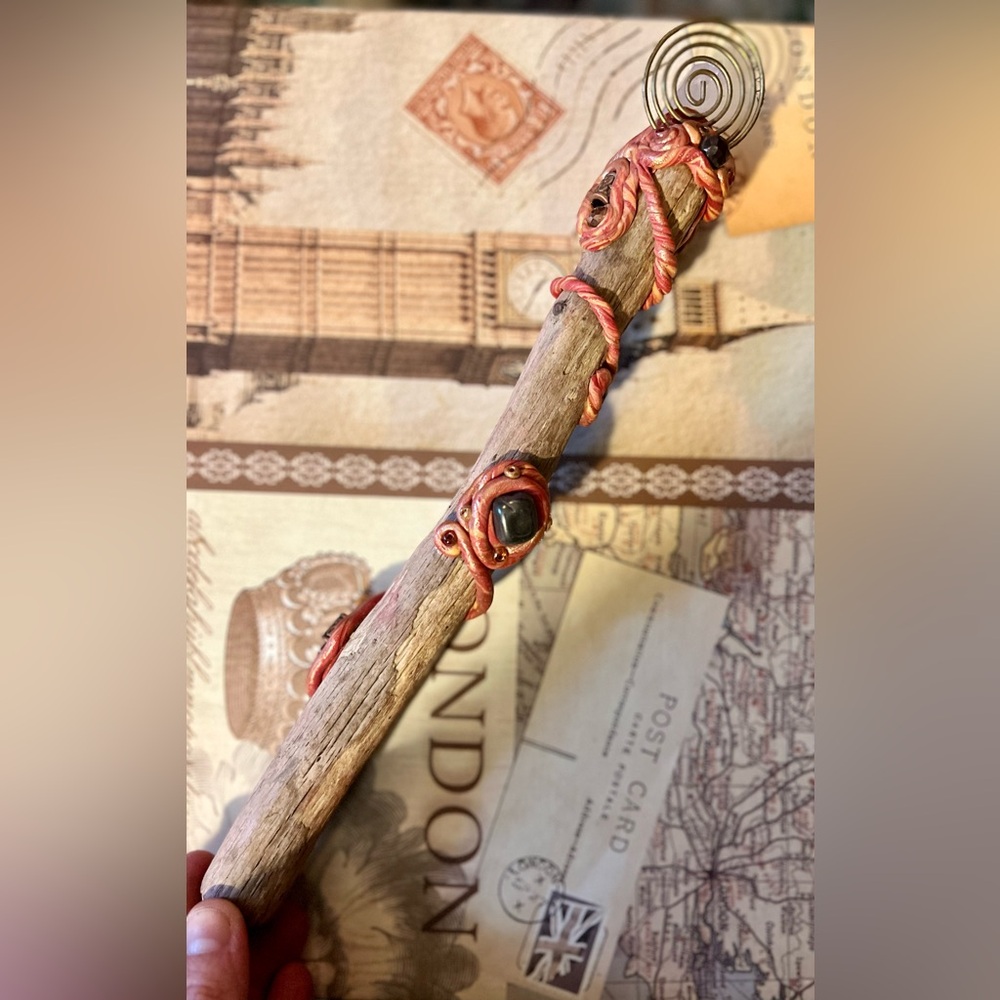 Handcrafted Wooden Wand with Crystal and copper/ gold Accents - Picture 3 of 11